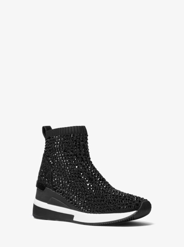 Damske Tenisky Michael Kors Skyler Crystal Embellished Stretch Knit Sock Čierne - Topanky Michael Kors Levně | KDVHE-0831